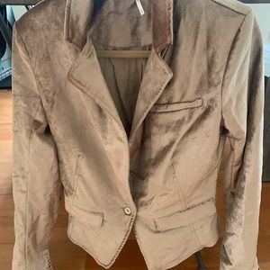 Free People tan faux crushed velvet blazer